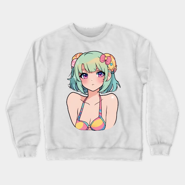 Cute anime girl in bikini Crewneck Sweatshirt by InkPulse